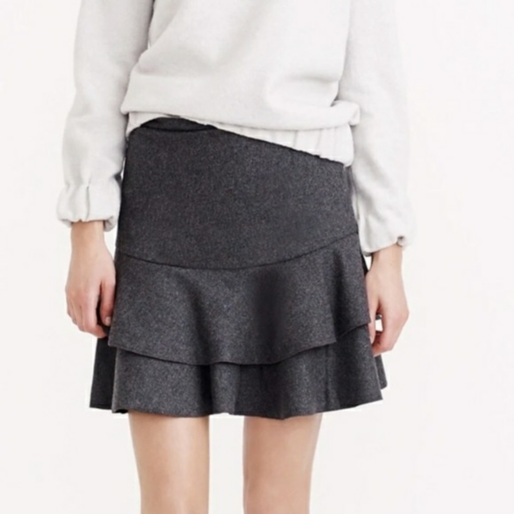 J Crew Gray Wool Blend Ruffled Mini Skirt Size 0
